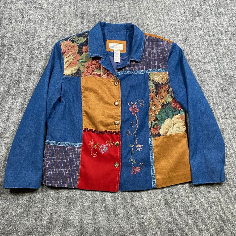 Koret City Blues Womens Patchwork Jacket Floral Tapestry Embroidered Blue‎ L